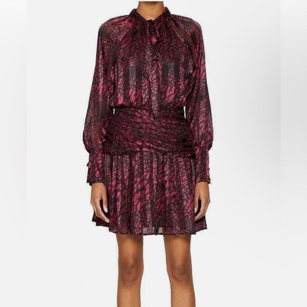 🆕 WALTER BAKER Beth Long sleeve Leopard Print Dress with High-Low hem - M